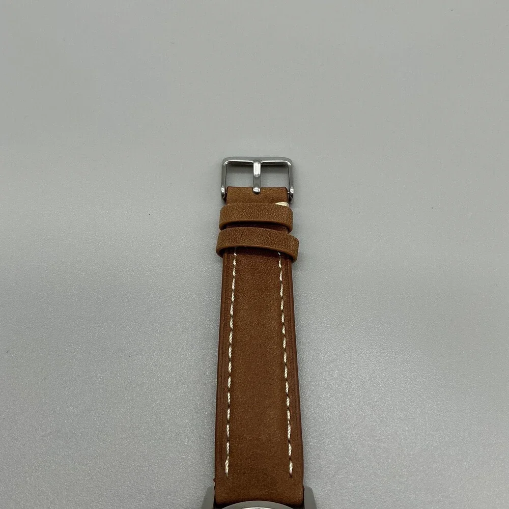 Vintage Bulova Mens Watch 32mm Black Dial Brown Leather Manual Wind Swiss 1966